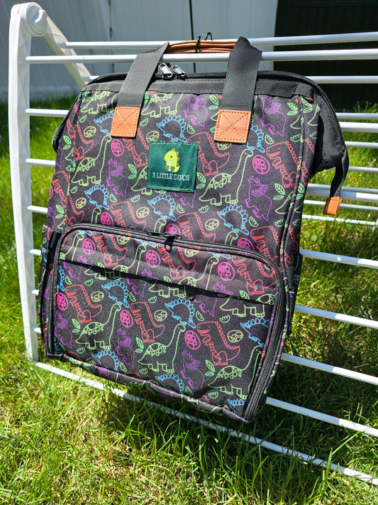 Neon Dino Diaper Backpack